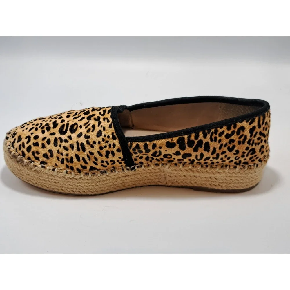 Gianni Bini Leopard Calf Hair Platform Espadrille Loafers Tan Black Round Toe